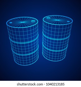 Metal barrel wireframe low poly mesh vector illustration.