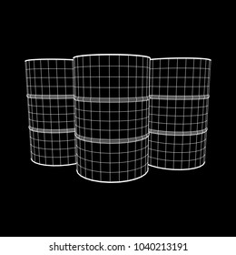 Metal barrel wireframe low poly mesh vector illustration.