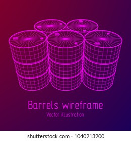 Metal barrel wireframe low poly mesh vector illustration.