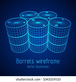 Metal barrel wireframe low poly mesh vector illustration.