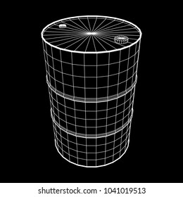 Metal barrel wireframe low poly mesh vector illustration.