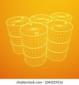 Metal barrel wireframe low poly mesh vector illustration.