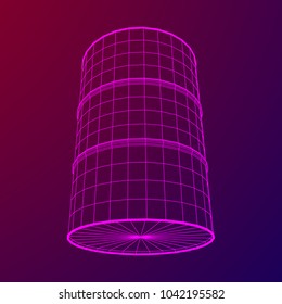 Metal barrel wireframe low poly mesh vector illustration.