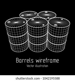Metal barrel wireframe low poly mesh vector illustration.