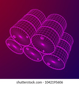 Metal barrel wireframe low poly mesh vector illustration.