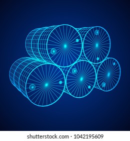 Metal barrel wireframe low poly mesh vector illustration.
