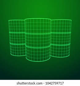 Metal barrel wireframe low poly mesh vector illustration.