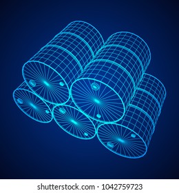 Metal barrel wireframe low poly mesh vector illustration.