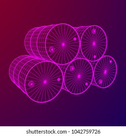 Metal barrel wireframe low poly mesh vector illustration.