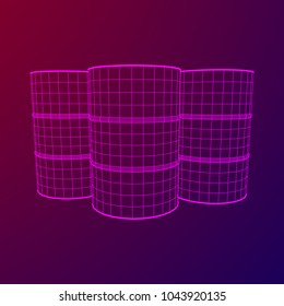 Metal barrel wireframe low poly mesh vector illustration.