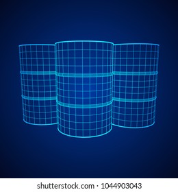 Metal barrel wireframe low poly mesh vector illustration.