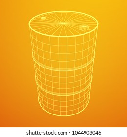 Metal barrel wireframe low poly mesh vector illustration.