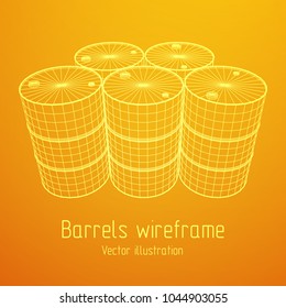Metal barrel wireframe low poly mesh vector illustration.
