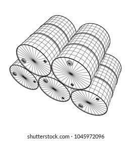 Metal barrel wireframe low poly mesh vector illustration.