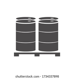 Metal barrels on a pallet icon in flat style.Vector illustration.