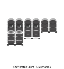 Metal barrels on a pallet icon in flat style.Vector illustration.