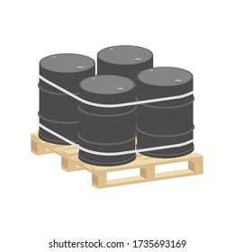 Metal barrels on a pallet.Vector isometric and 3D view.	