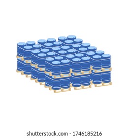 Barriles metálicos en una paleta.Vista isométrica vectorial y 3D.