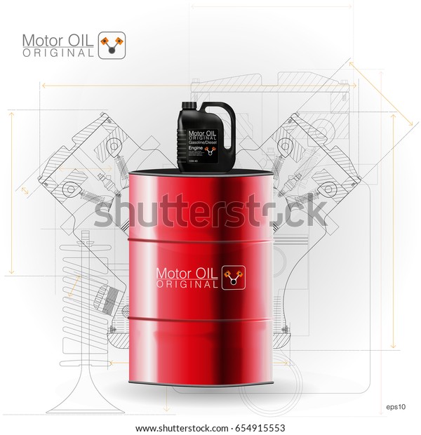Metal barrels, plastic canister\
on white background, vector illustration. Technical\
illustrations.