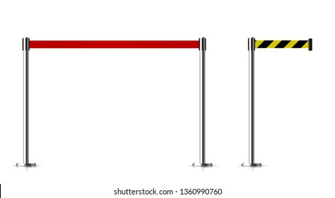 Metal barrier with a belt to control. Queue stock illustration isolated on white background.