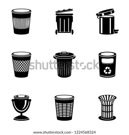Metal basket icons set. Simple set of 9 metal basket vector icons for web isolated on white background
