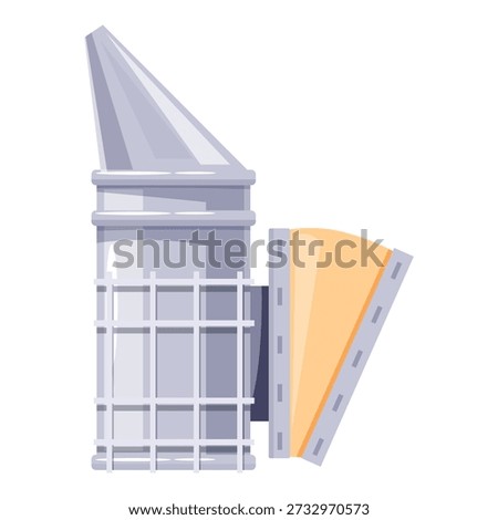 Metal bee smoker generating smoke to calm bees during honey harvest and hive maintenance