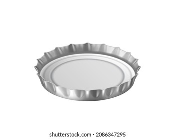 Metal beer, beverage bottle crown cap. Shiny round open metallic silver lid, bottom view on white background. 3f realistic vector illustration