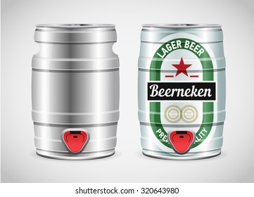 Metal Beer Keg With Grained And Shadow, Vector Illustration.