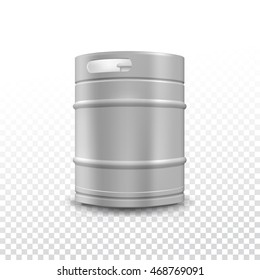 Metal Beer Keg With Grained And Shadow On Transparent Background, Vector Illustration.