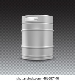 Metal beer keg with grained and shadow on transparent background, vector illustration.