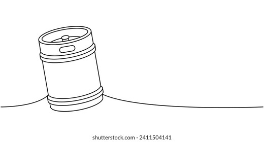 Metal beer keg one line continuous drawing. Beer pub products continuous one line illustration. Vector linear illustration.