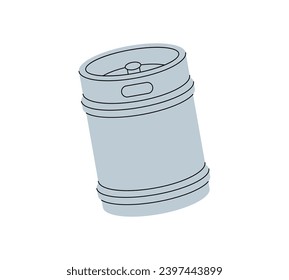 Metal beer keg. Beer pub product. Brewing process, brewery factory production element. Vector illustration.