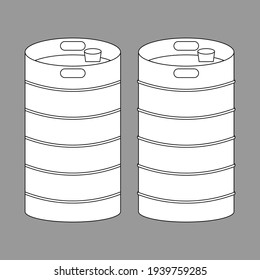 Metal beer keg vector clipart. Black and white outline illustration оn blank background.