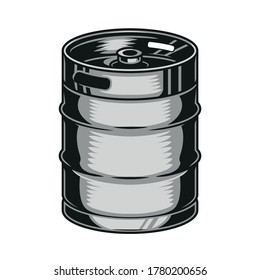 Metal Beer Keg Vintage Template On White Background Isolated Vector Illustration