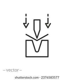 metal bending icon, hydraulic press bend, production of steel products, thin line symbol - editable stroke vector illustration