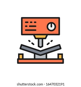 Máquina de plegado metálico, icono de línea plana de la máquina de prensa CNC hidráulica.