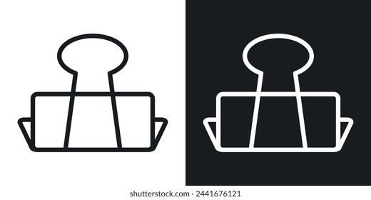 Metal Binder Clip and Office Supply Icons. Document Organization and Paper Clipping Symbols.