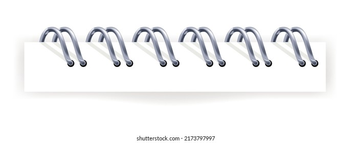 Metal binder for notebook or journal, isolated page with holes and spiral structure holding paper together. Bookbinder wire, organizer or diary textbook divider, office supply. Vector in flat style