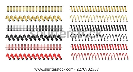 Metal binders realistic set in gold red black and steel colors at white background isolated vector illustration
