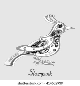 Metal bird with gear wheels. Steampunk styled vector illustration.