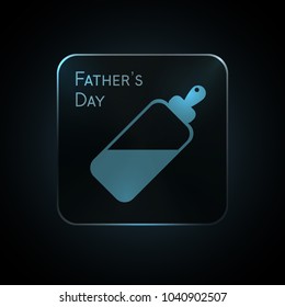 Metal black Father's Day icon, technology button with brushed texture, realistic shadow, dark background for web sites, interfaces, UI, applications, apps. Vector illustration. Bottle with milk, text.