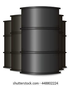 Metal Black Oil Barrels. Isolated Group on a White Background