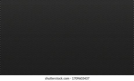 Metal black perforated background with hexagonal holes. Vector illustration.