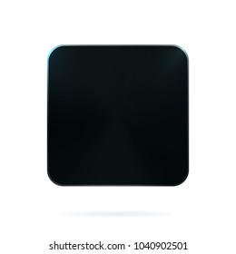 Metal blank app icon, technology button template with brushed texture, chrome, silver, steel, realistic shadow, black background for web sites, interfaces, UI, applications, apps. Vector illustration