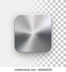 Metal blank app icon, technology button template with brushed texture. Vector.