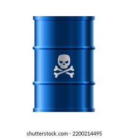 Metal blue barrel with skull and bones sign vector illustration