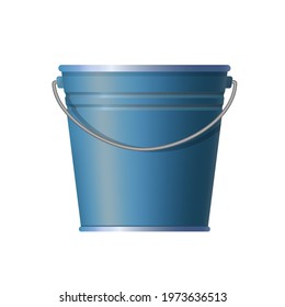 Metal blue bucket. Simple and ordinary. For housework. Old style. Vector illustration. Isolated white background.