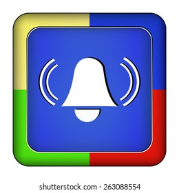 Metal blue button alarm on the white background