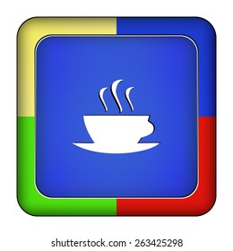 Metal blue button cup coffee on the white background