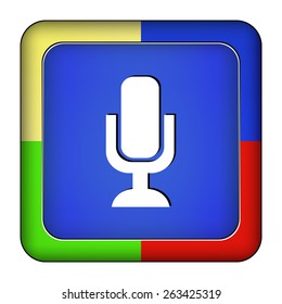 Metal blue button microphone on the white background